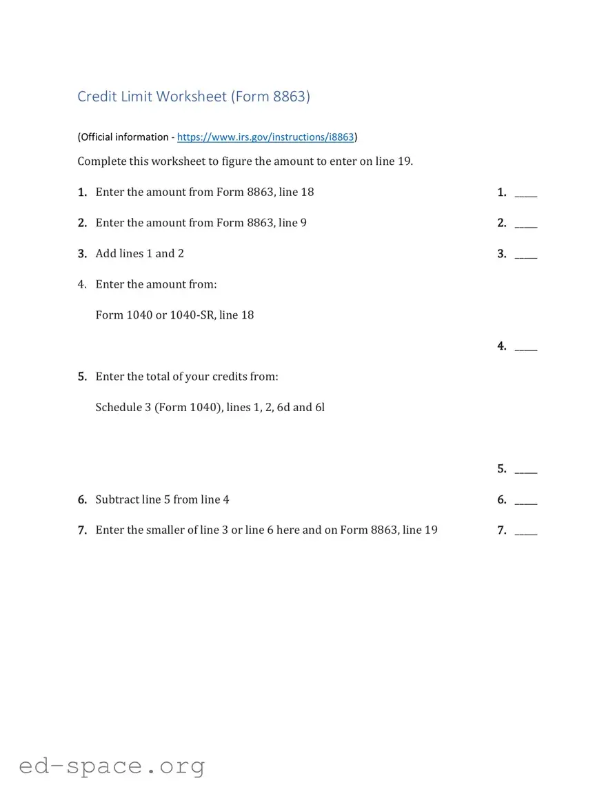 Blank 8863 Credit Limit Worksheet PDF Form