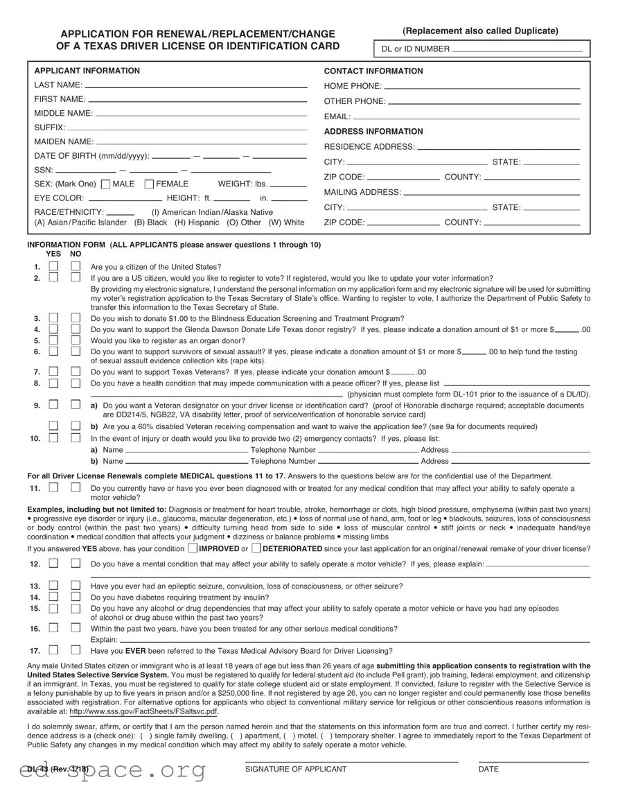 Blank DL-43 PDF Form