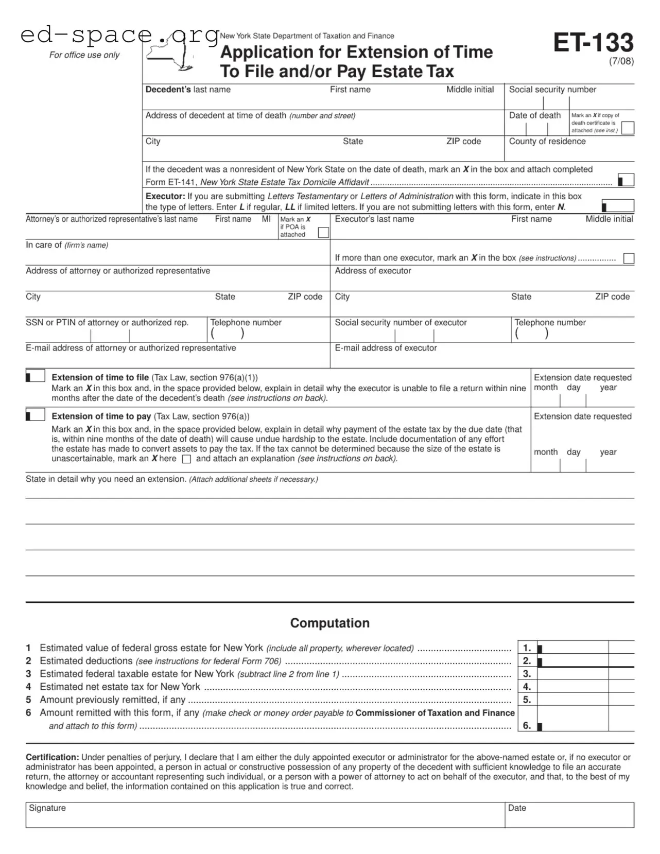 Blank New York Et 133 PDF Form