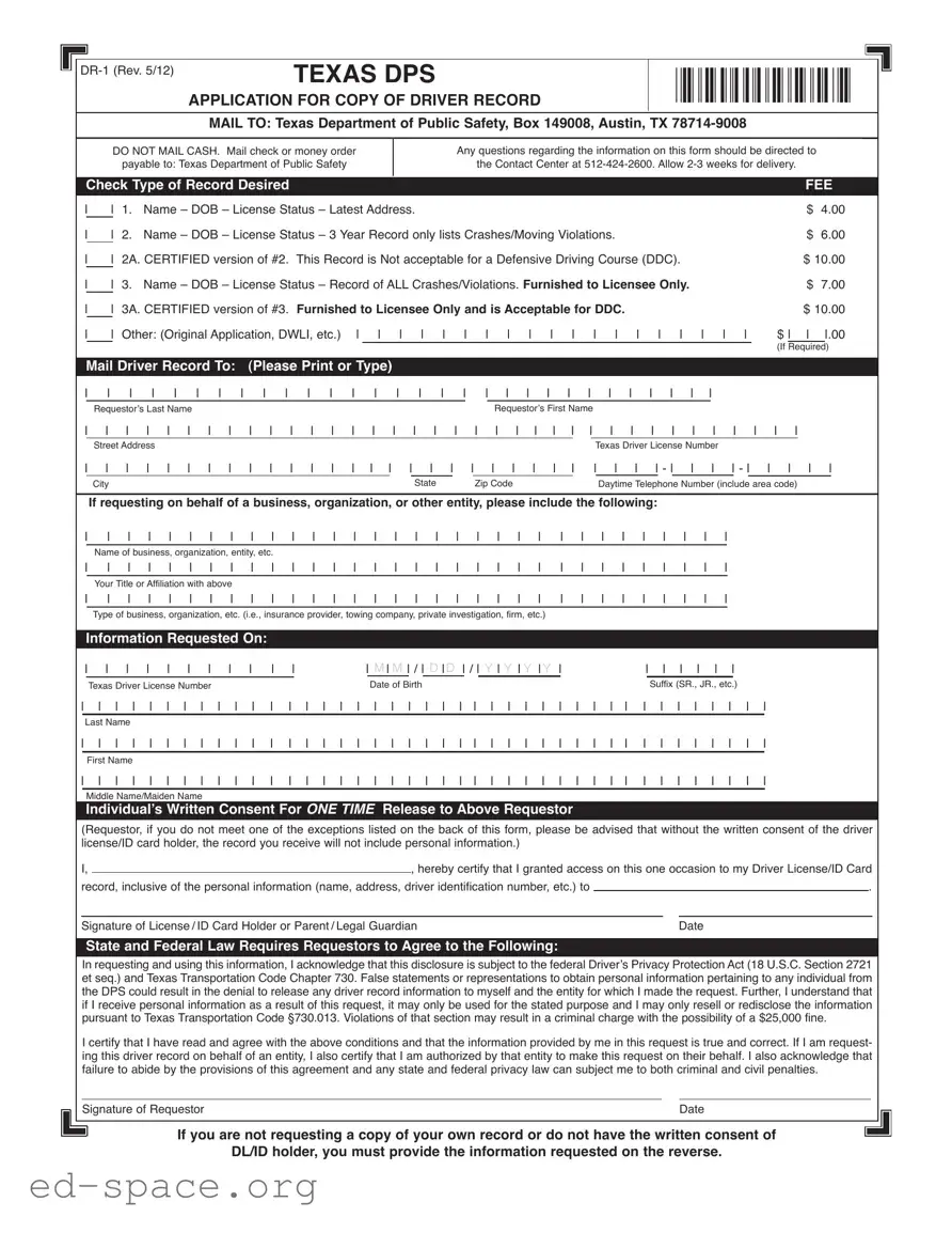 Blank Dr 1 Texas PDF Form