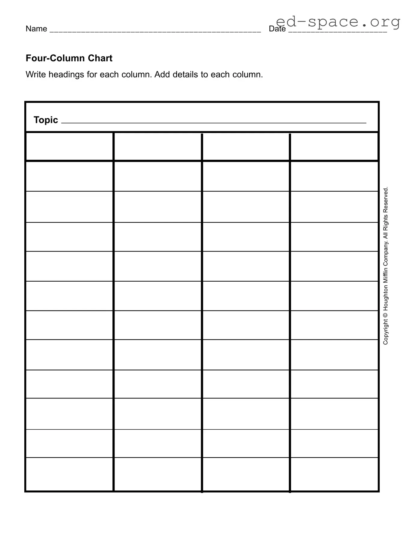 Blank Four Column Chart PDF Form