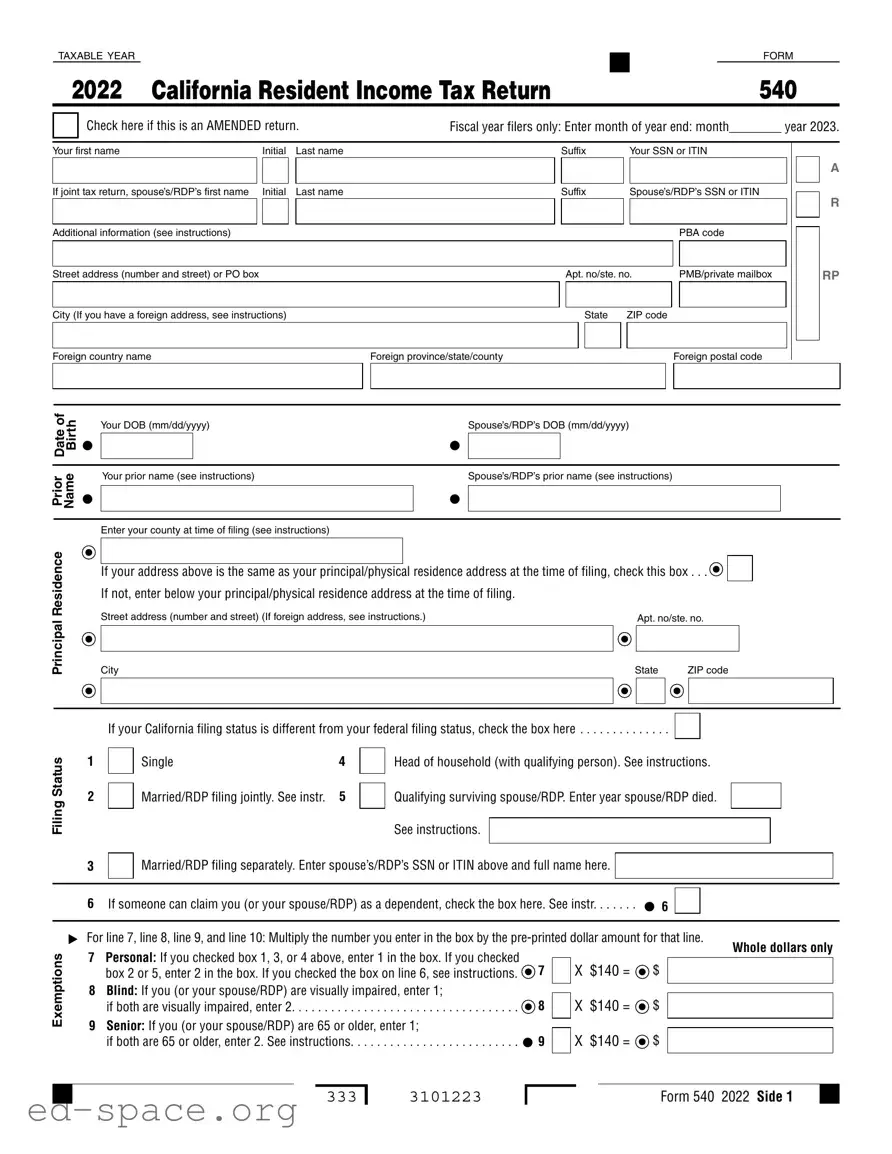 Blank California 540 V PDF Form