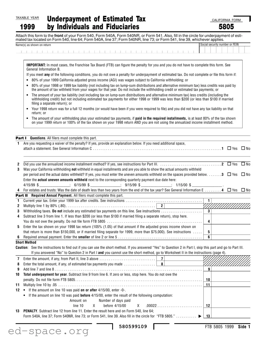 Blank California 5805 PDF Form