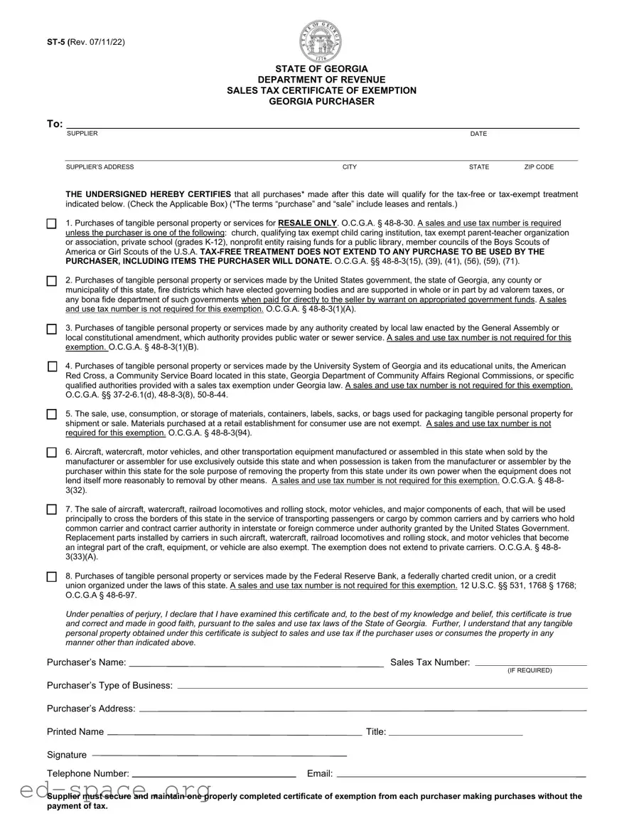 Blank Georgia St 5 PDF Form