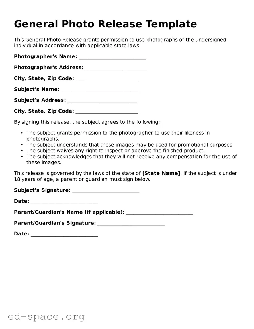 Fillable General Photo Release Template