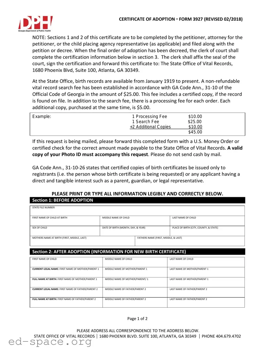 Blank Georgia Adult Adoption Petition PDF Form