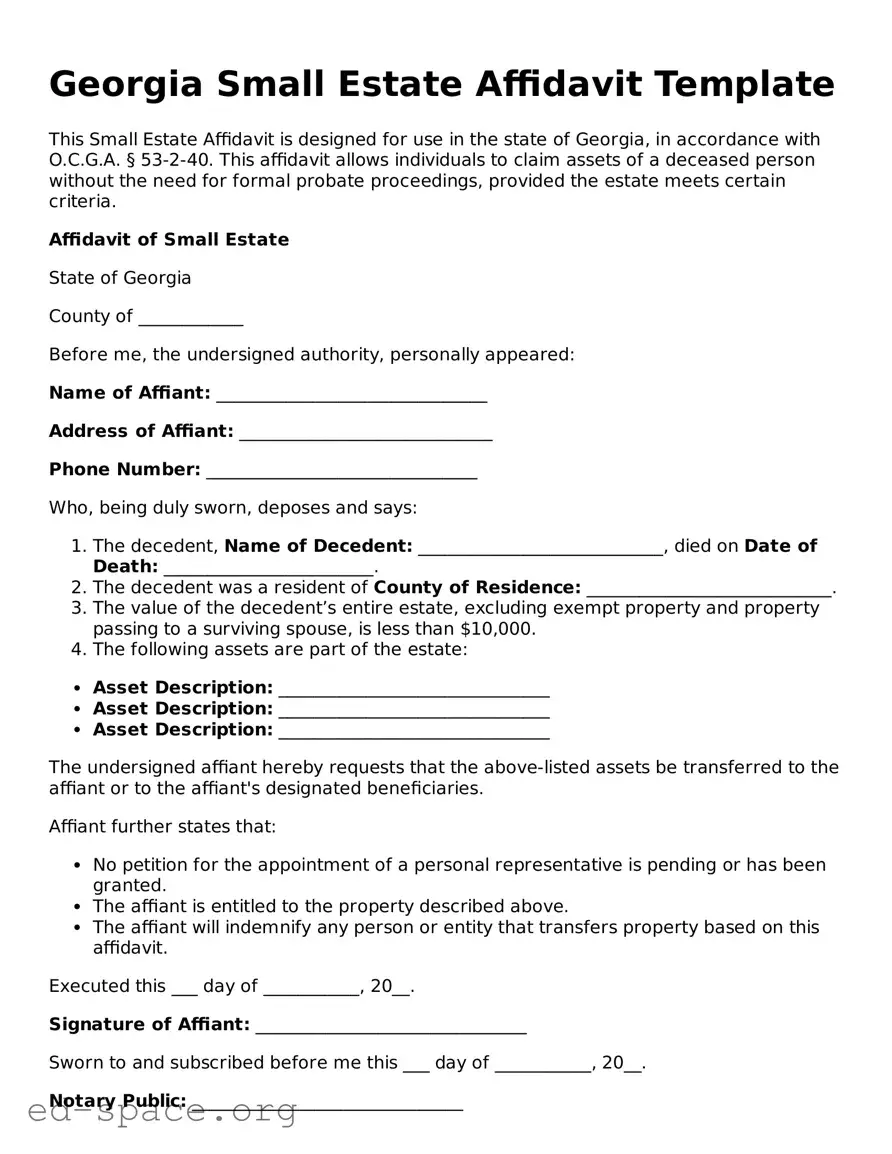 Free  Small Estate Affidavit Form for Georgia