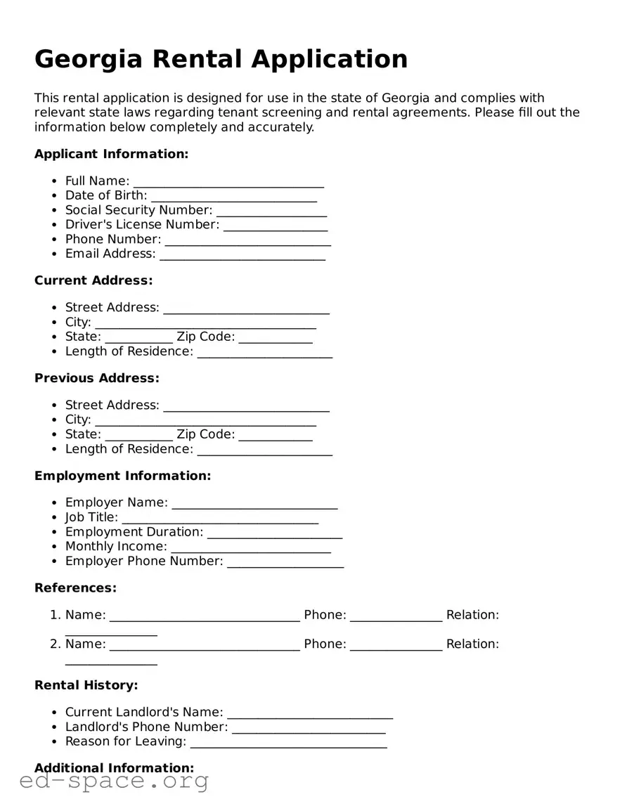 Free  Rental Application Form for Georgia