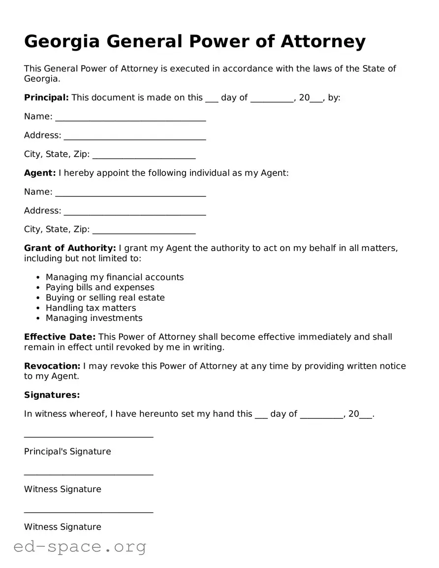 Free  General Power of Attorney Form for Georgia