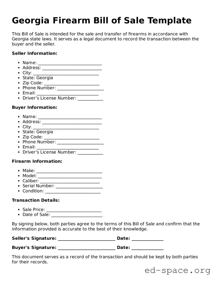 Free  Firearm Bill of Sale Form for Georgia