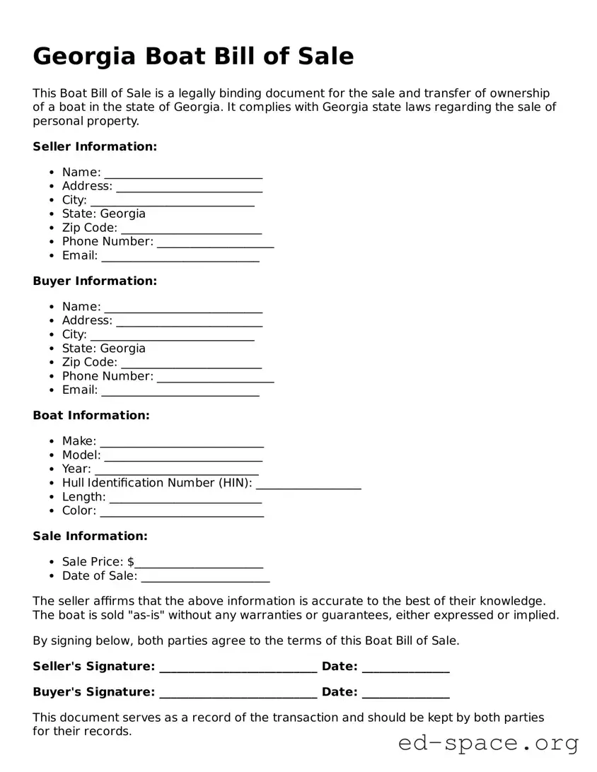 Free  Boat Bill of Sale Form for Georgia