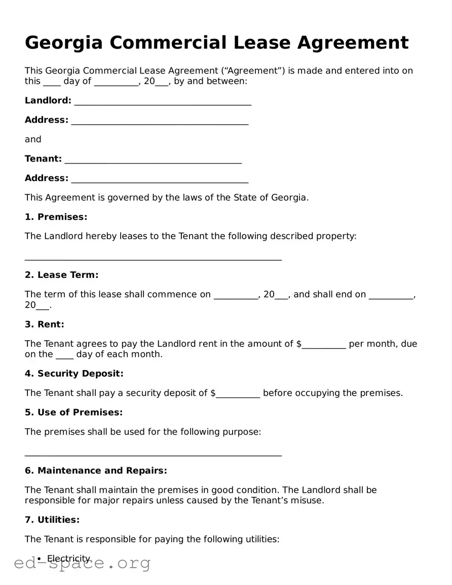 Free  Commercial Lease Agreement Form for Georgia