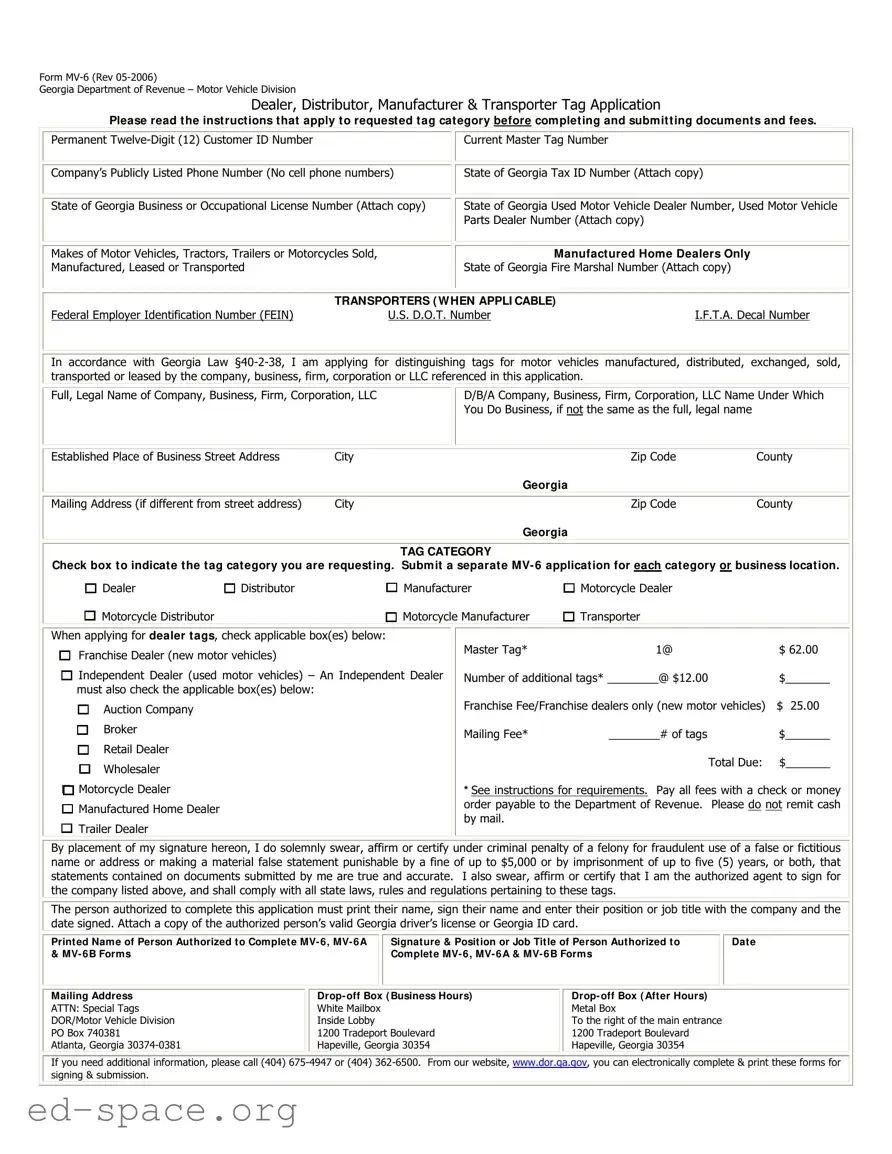 Blank Georgia Mv 6 PDF Form