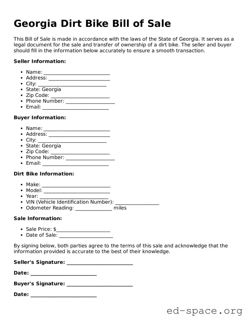 Free  Dirt Bike Bill of Sale Form for Georgia