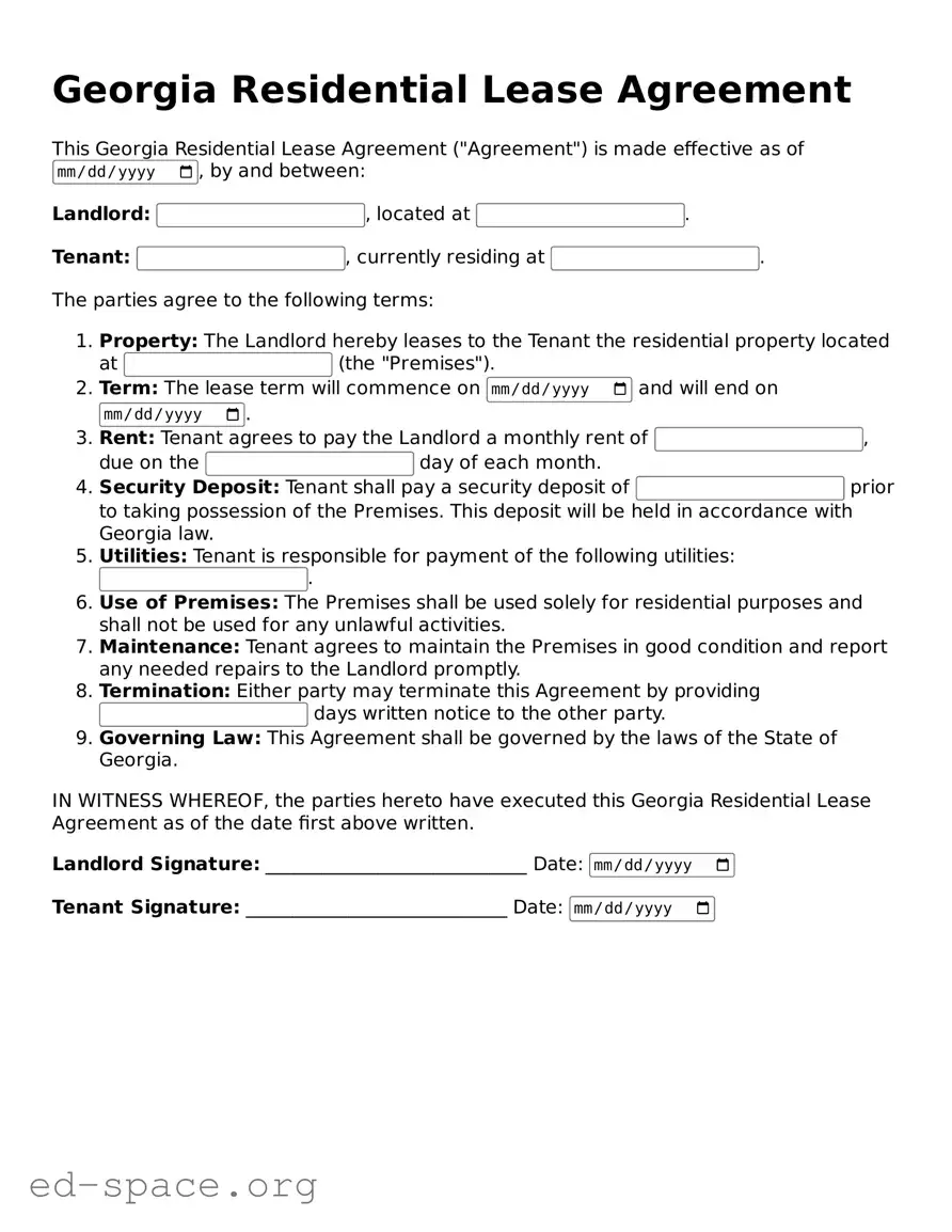 Free  Residential Lease Agreement Form for Georgia