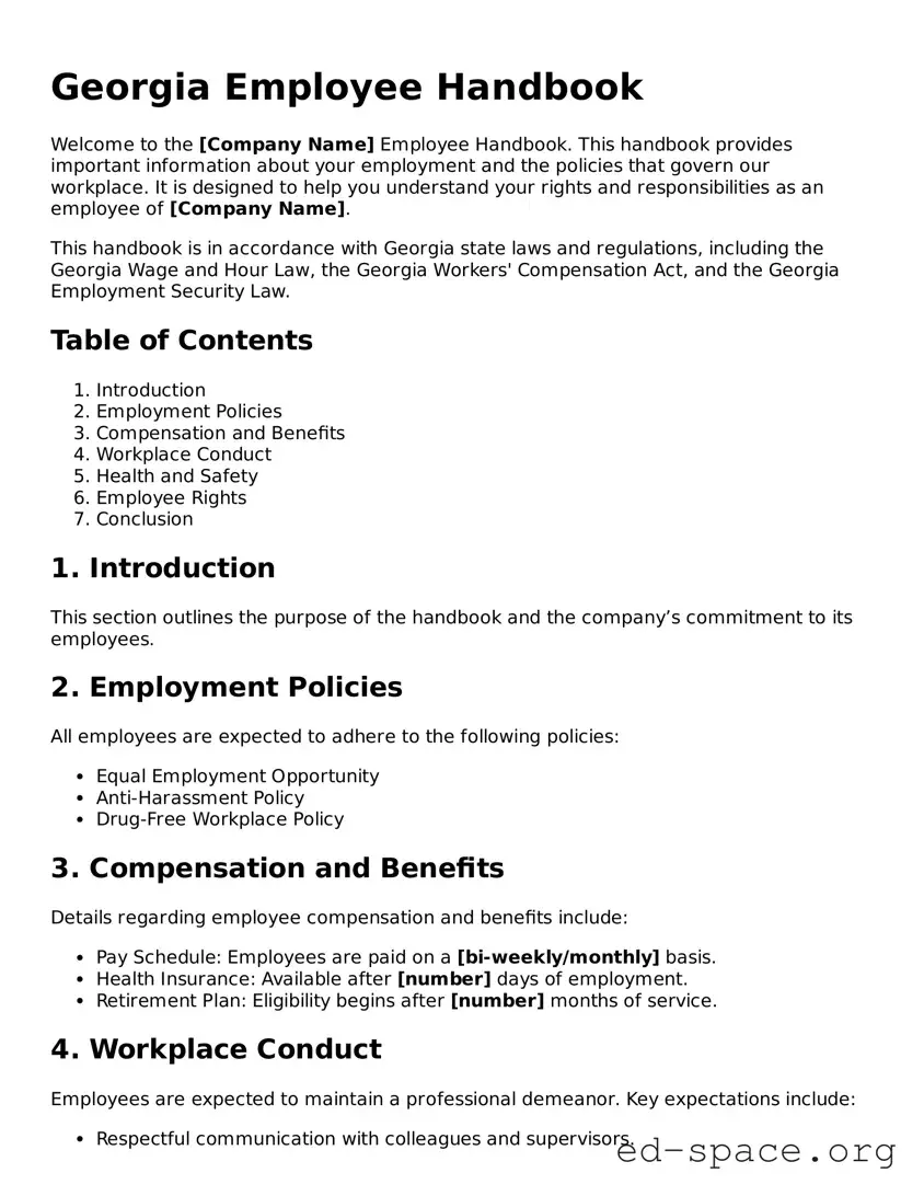 Free  Employee Handbook Form for Georgia