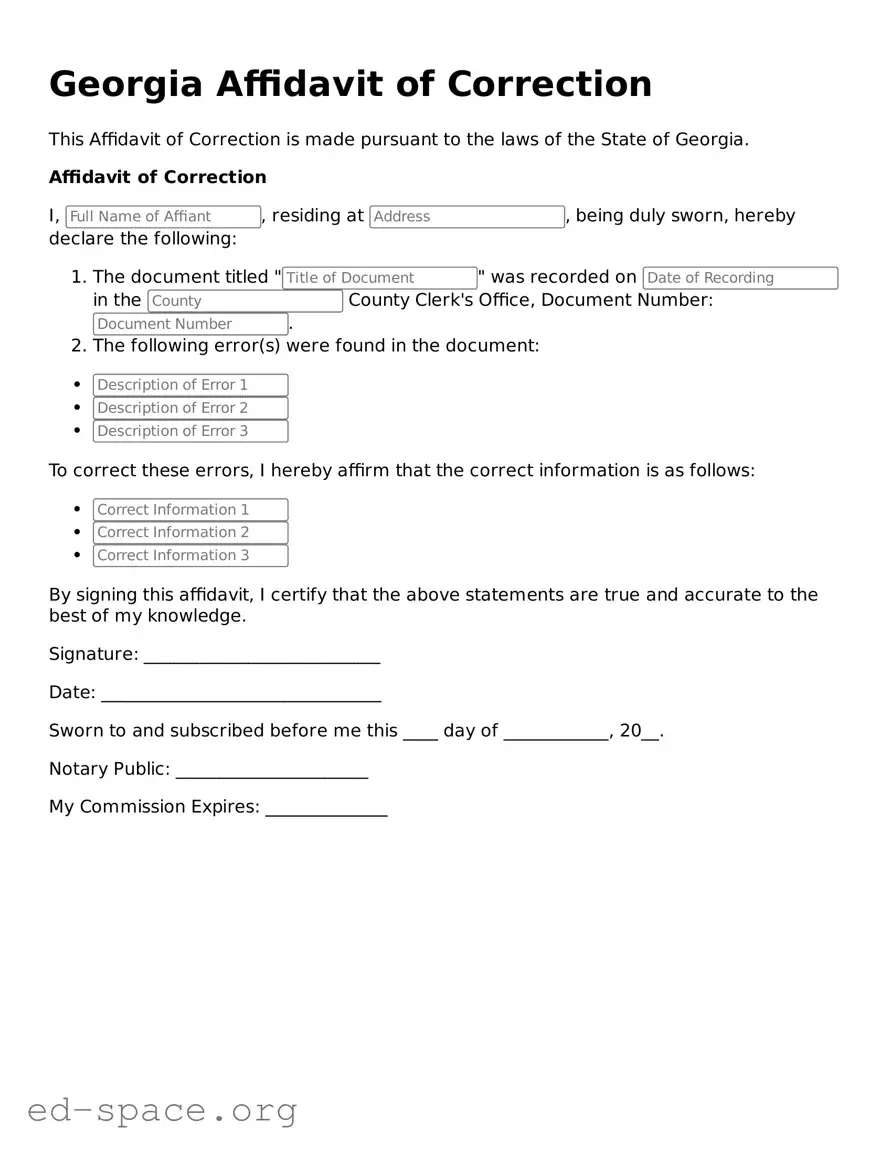 Free  Affidavit of Correction Form for Georgia