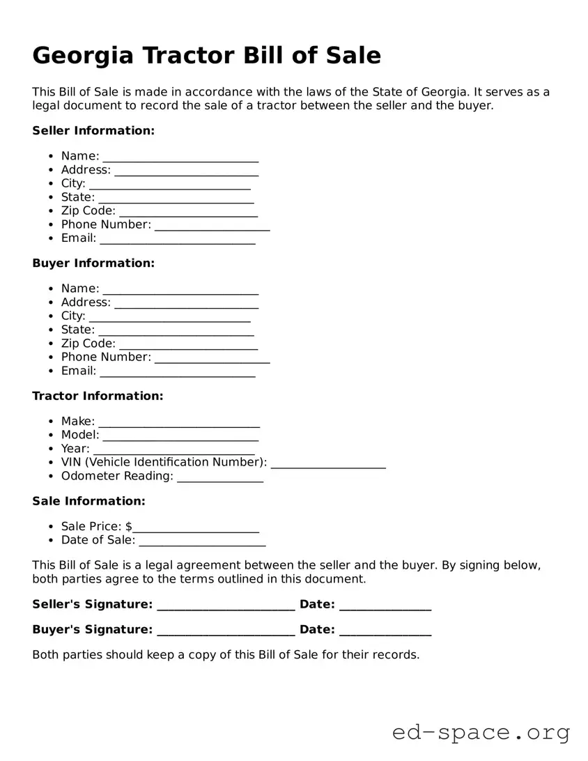 Free  Tractor Bill of Sale Form for Georgia