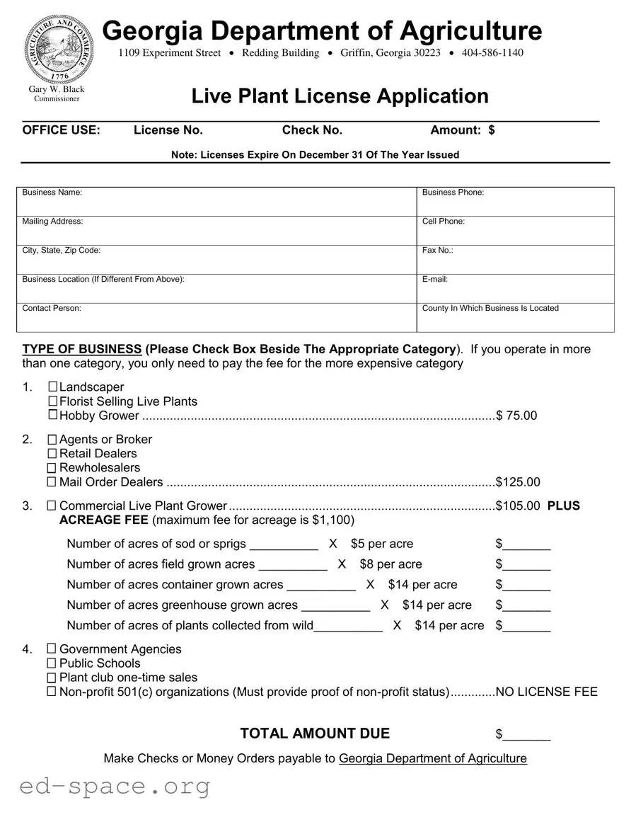 Blank Georgia Plant License Application PDF Form