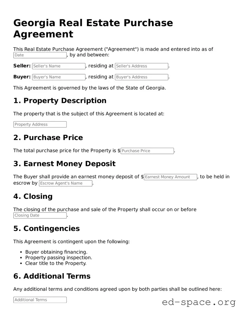 Free  Real Estate Purchase Agreement Form for Georgia