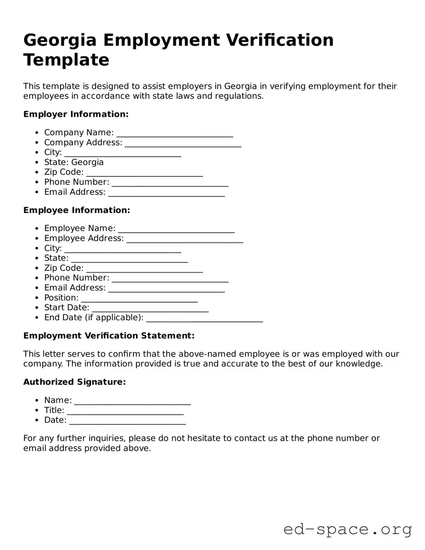 Free  Employment Verification Form for Georgia