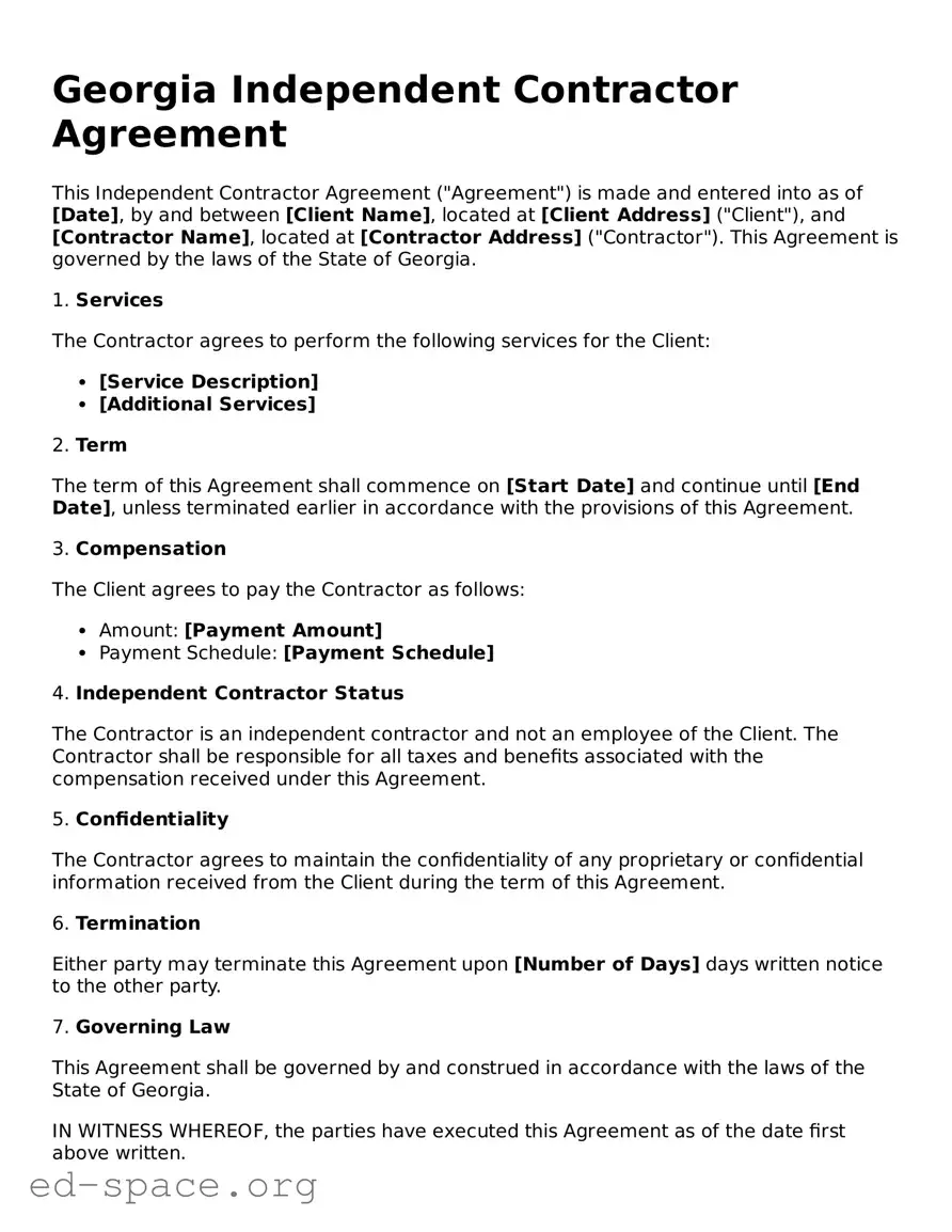 Free  Independent Contractor Agreement Form for Georgia