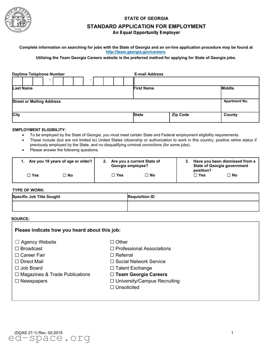 Blank Georgia Employment PDF Form