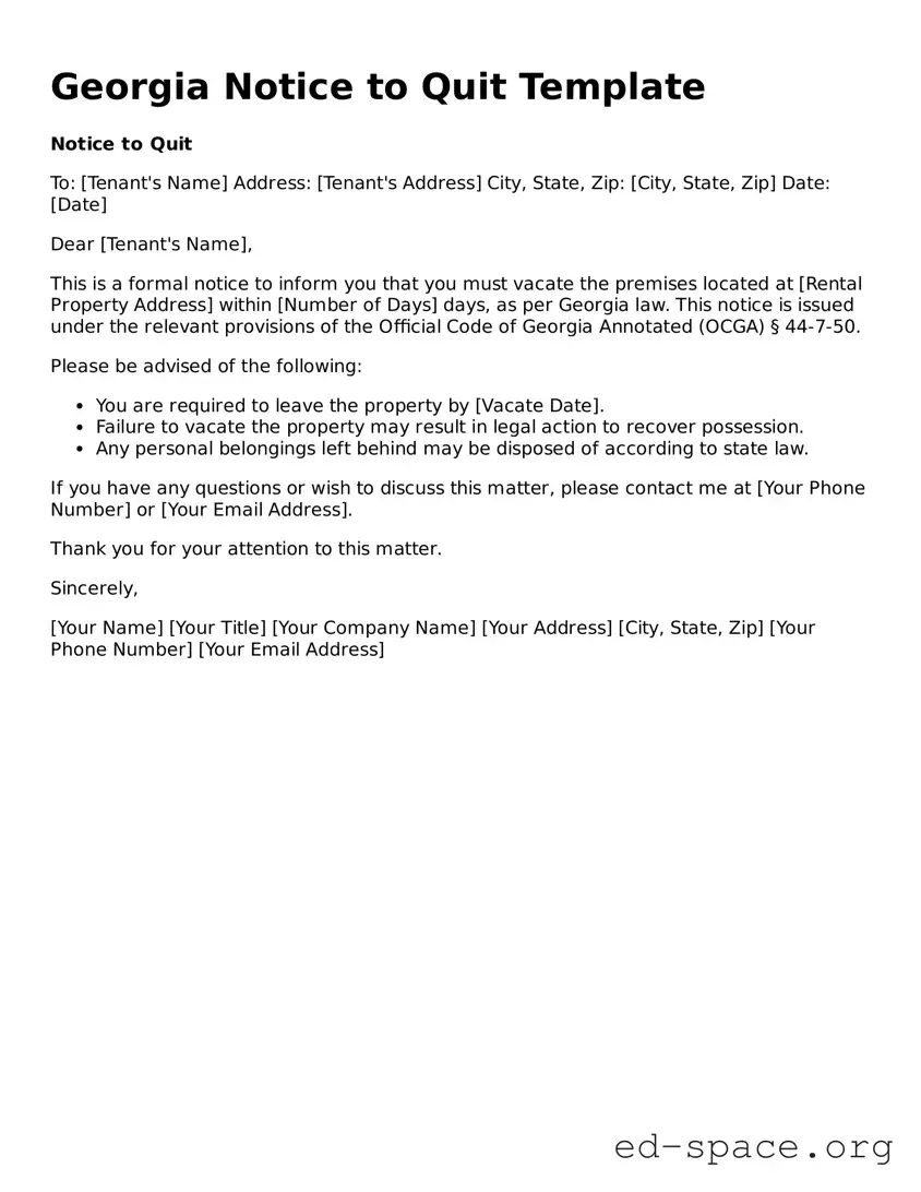 Free  Notice to Quit Form for Georgia