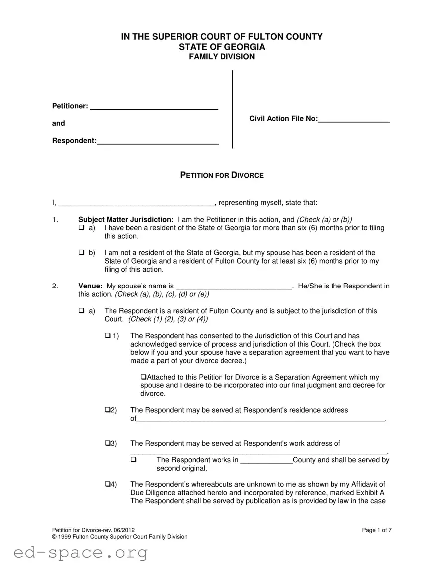 Blank Georgia Divorce PDF Form
