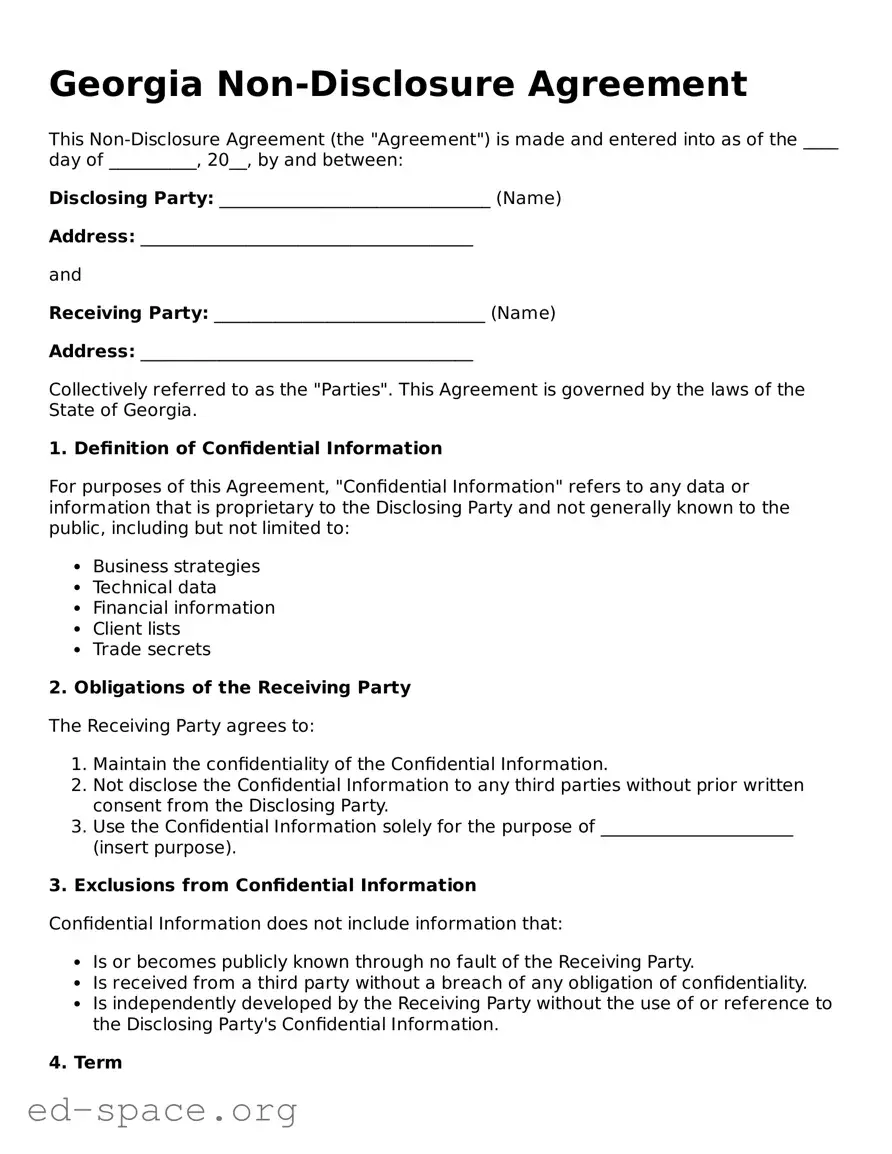 Free  Non-disclosure Agreement Form for Georgia