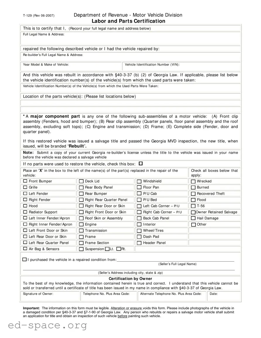 Blank Georgia T 129 PDF Form
