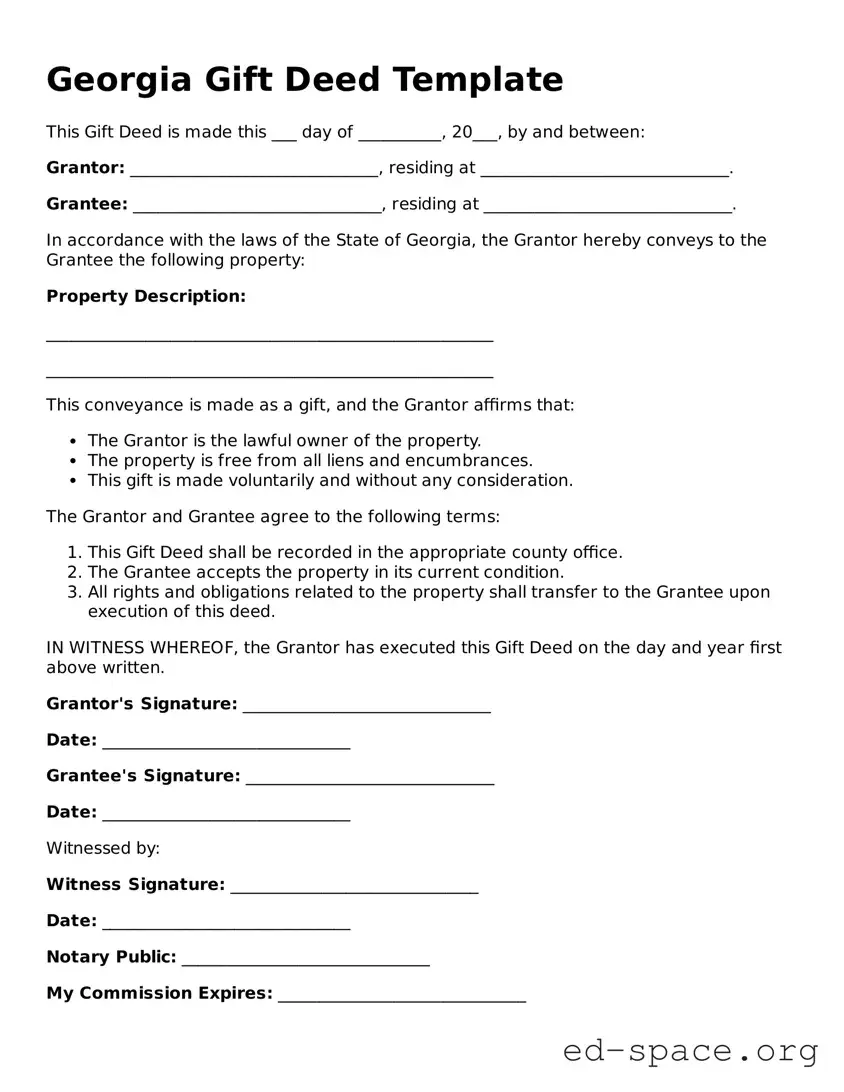 Free  Gift Deed Form for Georgia