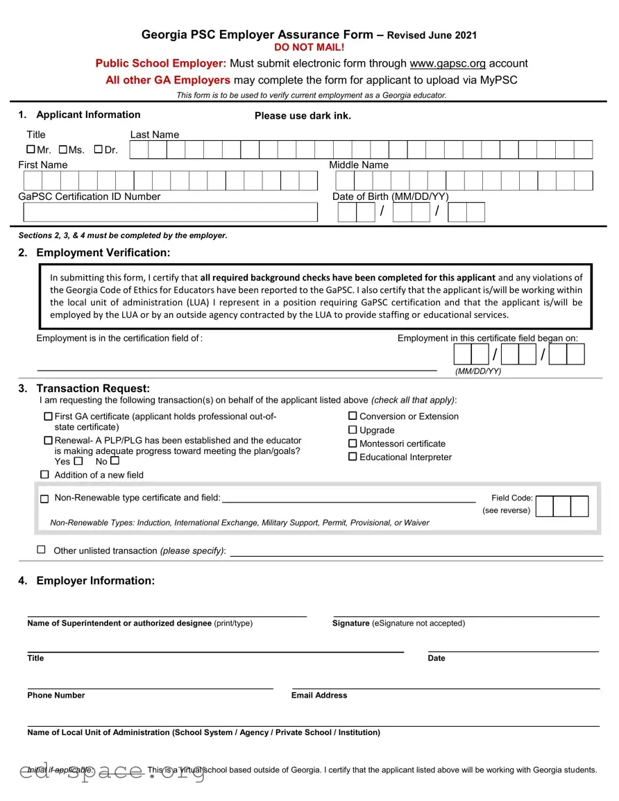Blank Georgia Psc Employer Assurance PDF Form