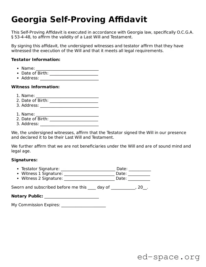 Free  Self-Proving Affidavit Form for Georgia