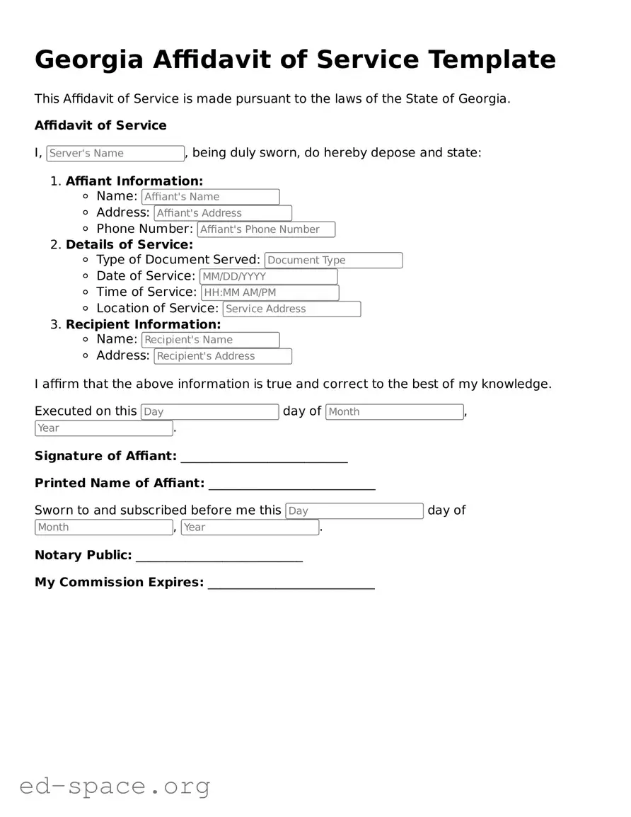 Free  Affidavit of Service Form for Georgia