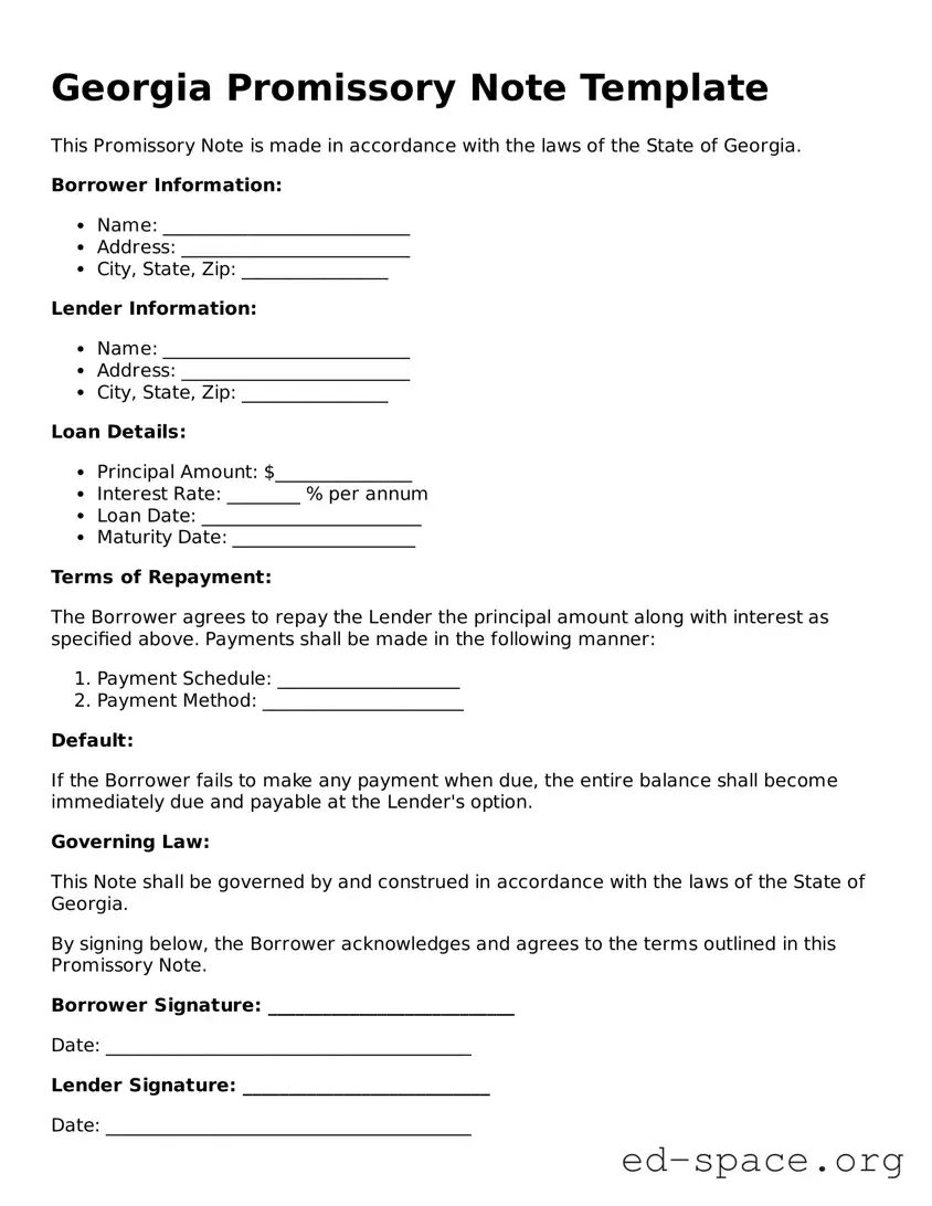 Free  Promissory Note Form for Georgia