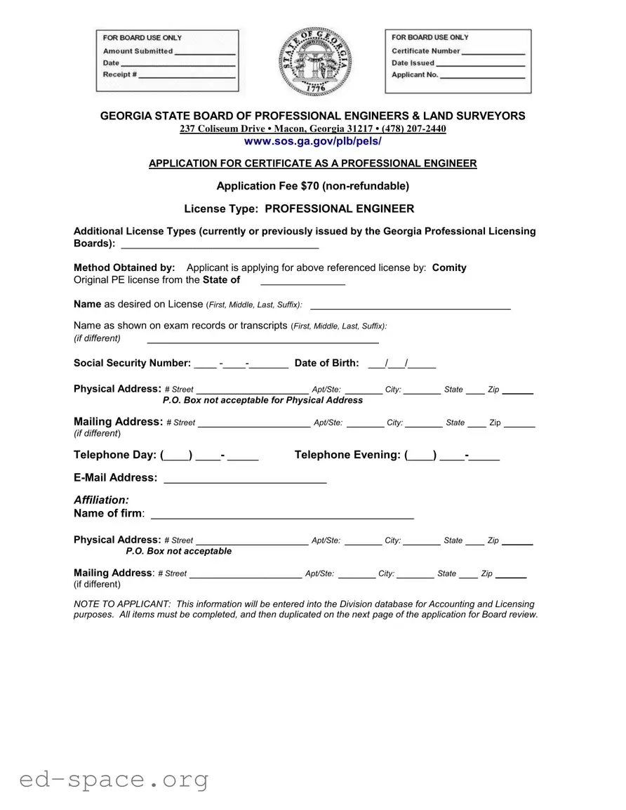 Blank Georgia Pe Comity Application PDF Form