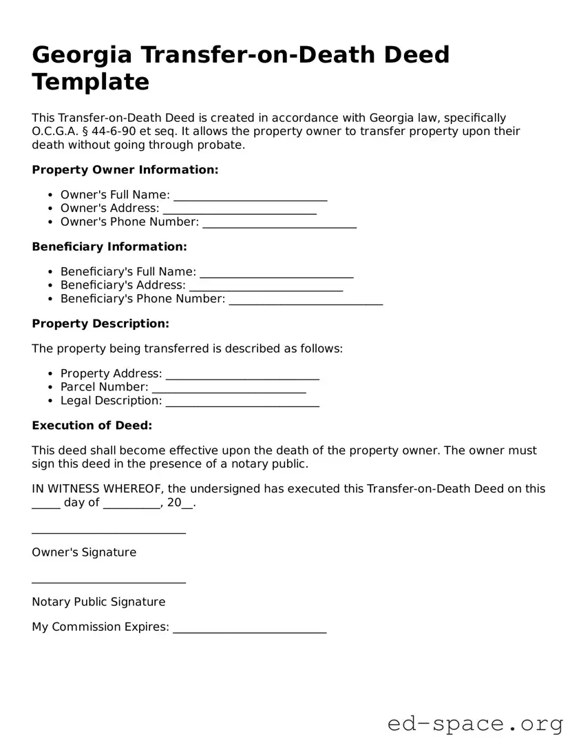 Free  Transfer-on-Death Deed Form for Georgia