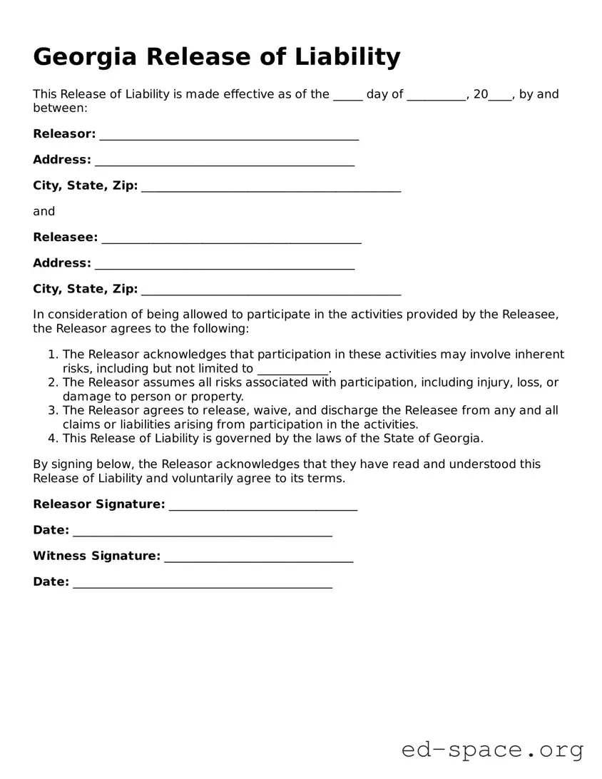 Free  Release of Liability Form for Georgia