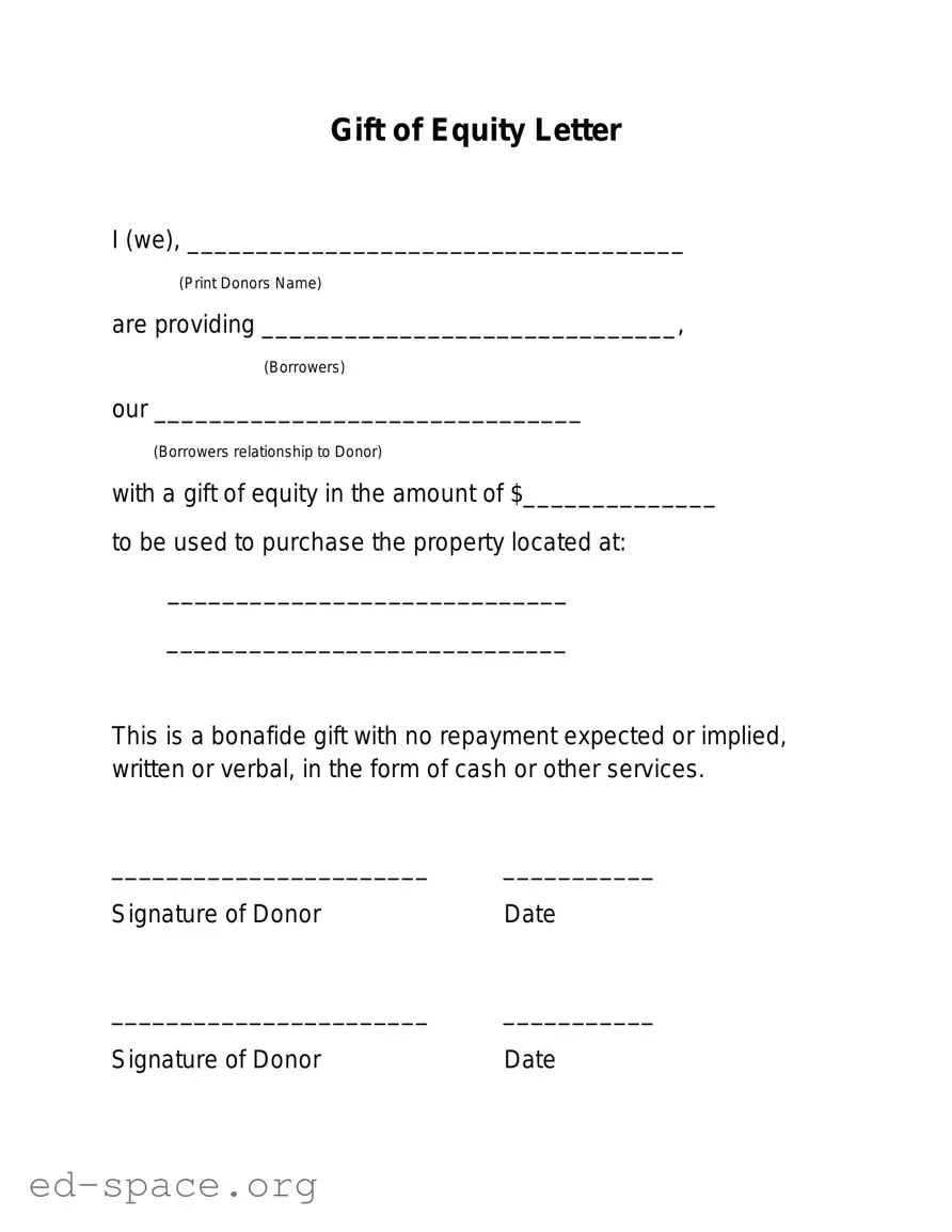 Blank Gift Of Equity Letter PDF Form