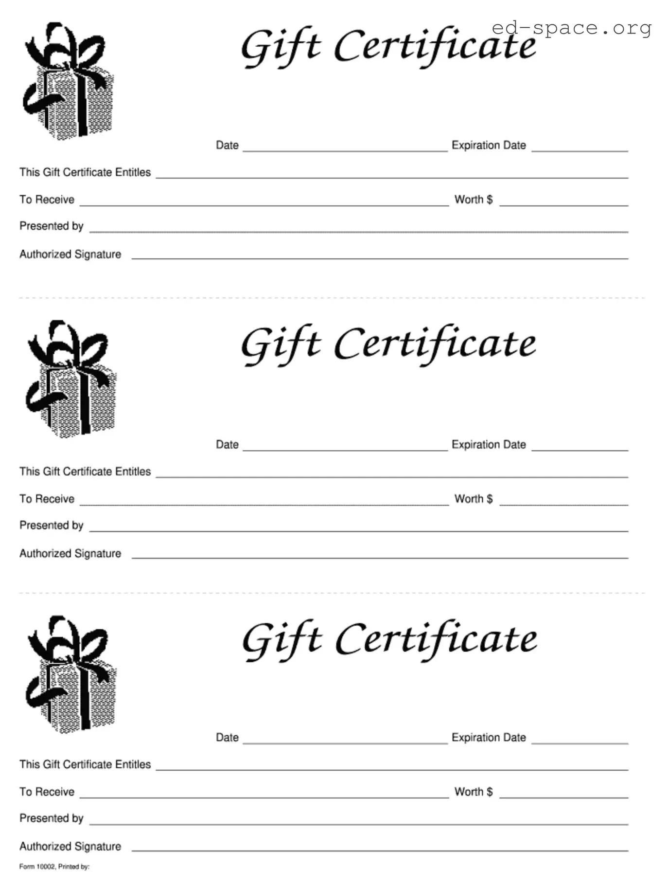 Blank Gift Certificate PDF Form