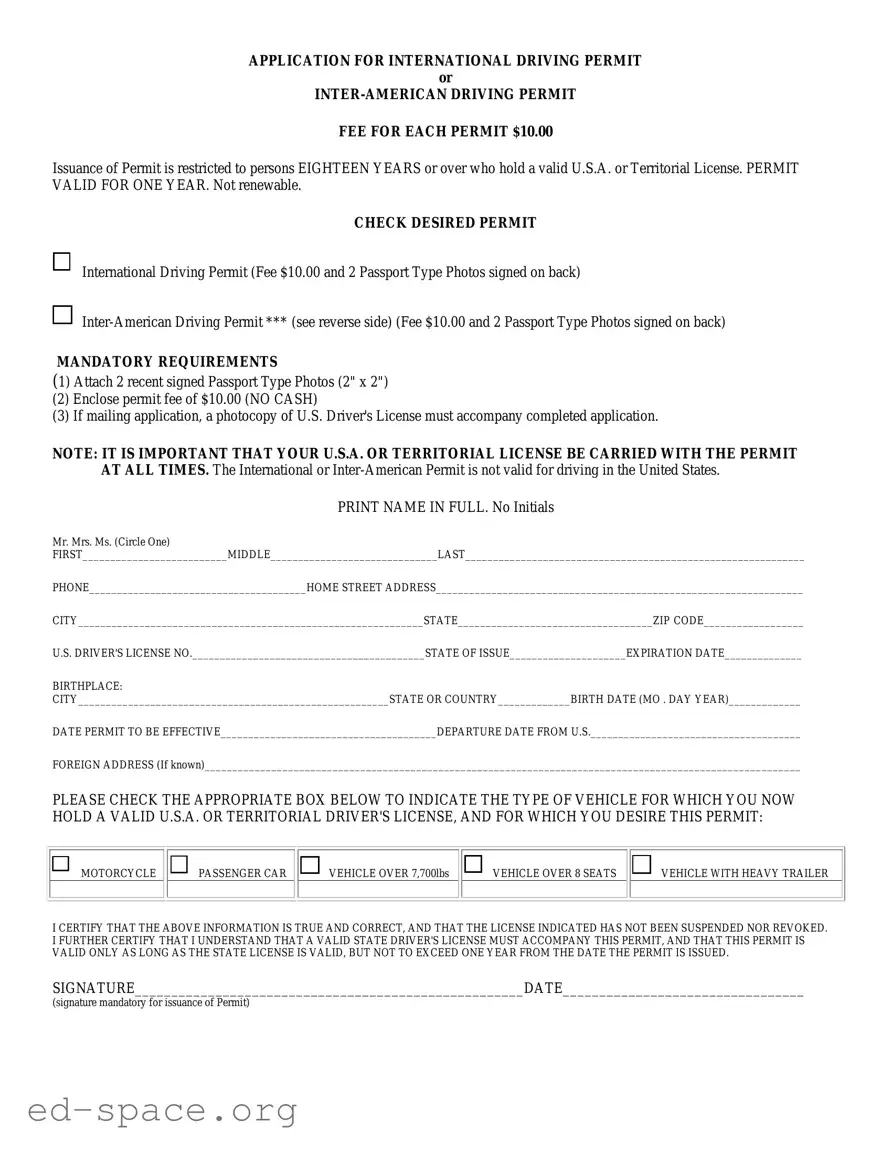 Blank International Driving Permit Application PDF Form