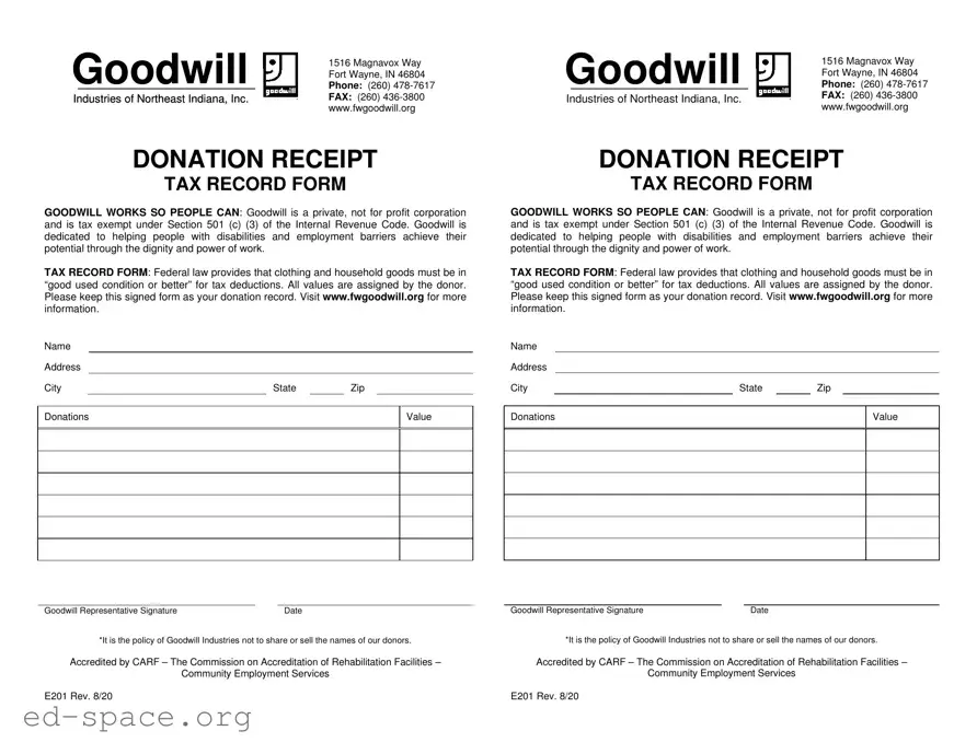 Blank Goodwill donation receipt PDF Form
