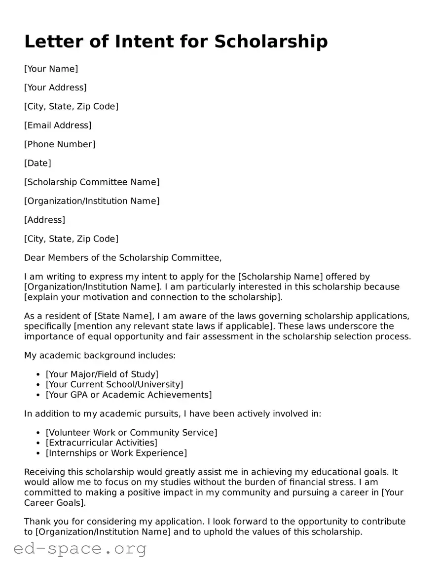 Fillable Letter of Intent For Scholarship Template