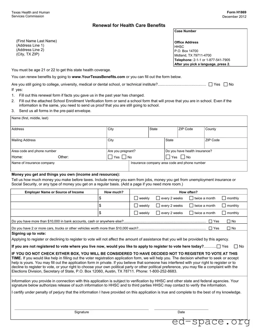 Blank Texas H1869 PDF Form