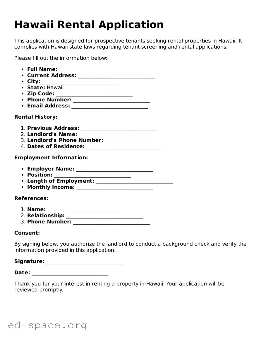 Free  Rental Application Form for Hawaii