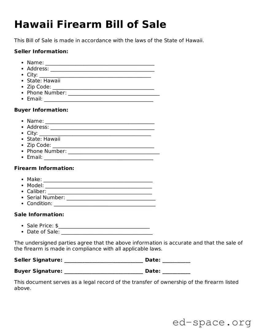 Free  Firearm Bill of Sale Form for Hawaii