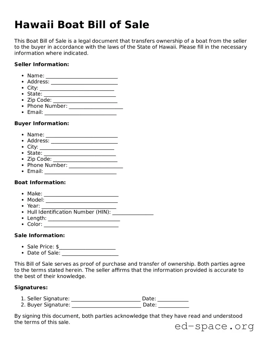 Free  Boat Bill of Sale Form for Hawaii