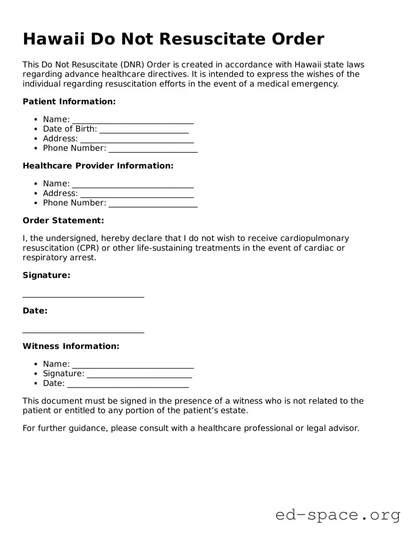 Free  Do Not Resuscitate Order Form for Hawaii