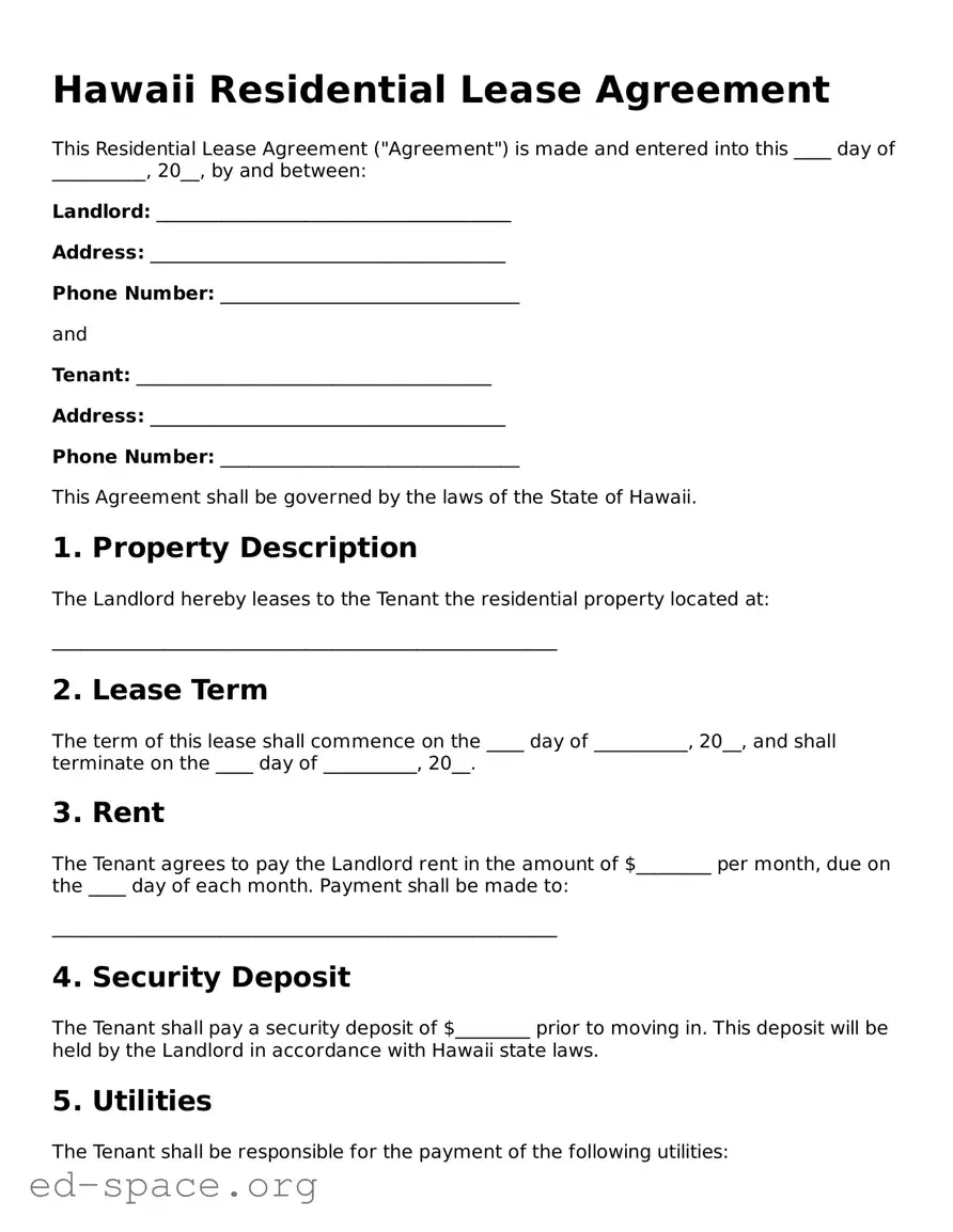Free  Residential Lease Agreement Form for Hawaii